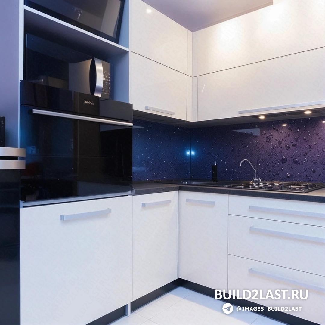 Яркий стеклянный фартук с оранжевыми и металлическими элементами, отражающий азиатский стиль кухни.